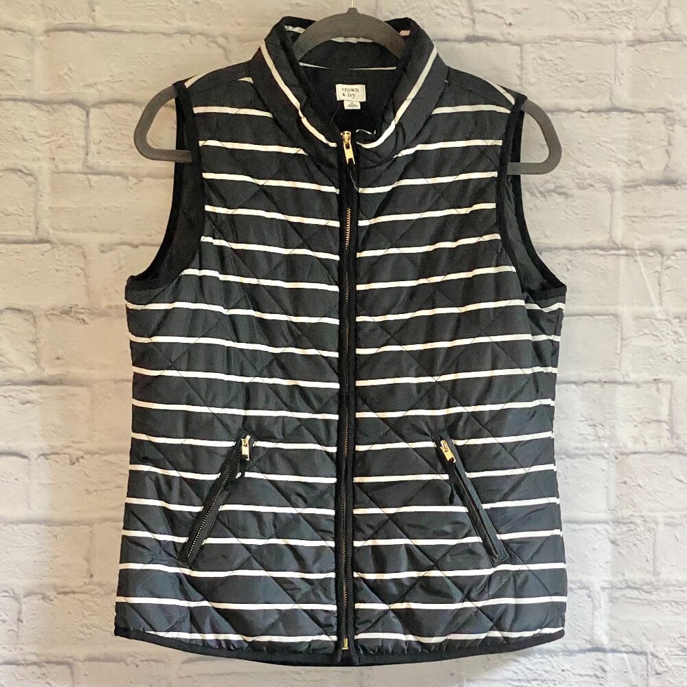 CROWN & IVY BLACK & WHITE STRIPED VEST